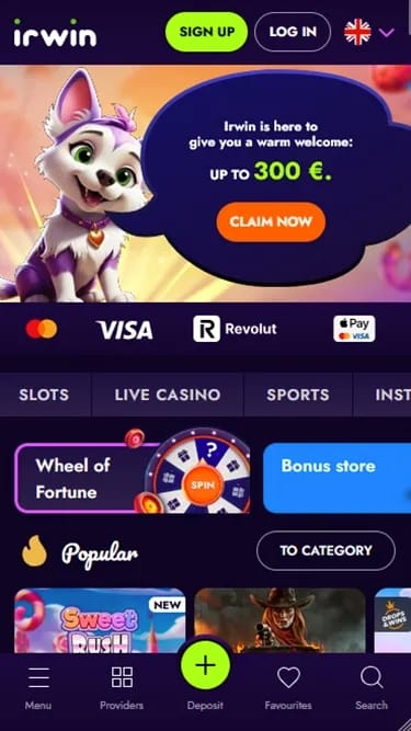 Irwin Casino mobile Homepage 17.10.2025