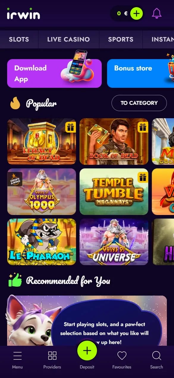 Irwin Casino mobil auf dem Smartphone